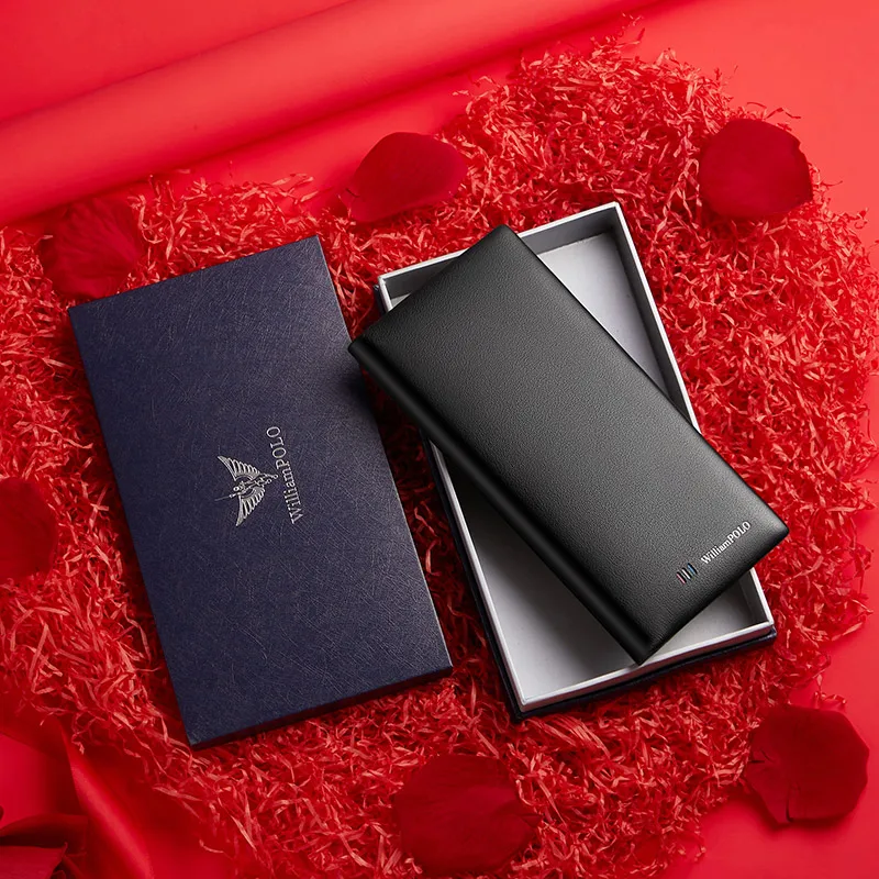 

WILLIAMPOLO Men's Purse Card Holder Luxury Leather Christmas Gifts For Men Set Wallet Card Wallet For Cards Purses Male PL201516