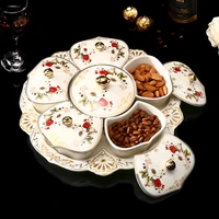 european luxury dried fruit ceramic plate 6 grid with lid trinket dish snack tray household japanese candy snacks seed plates