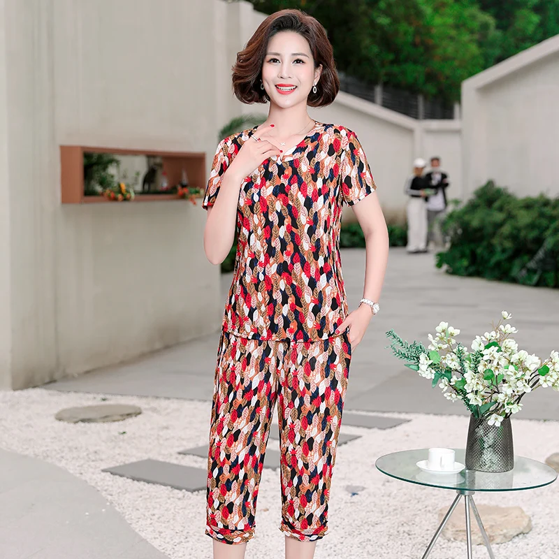 

Summer Women Sets 2023 Casual Female Suit Print Short Sleeve Tshirts Loose Harem Pants Woman Two-piece Set