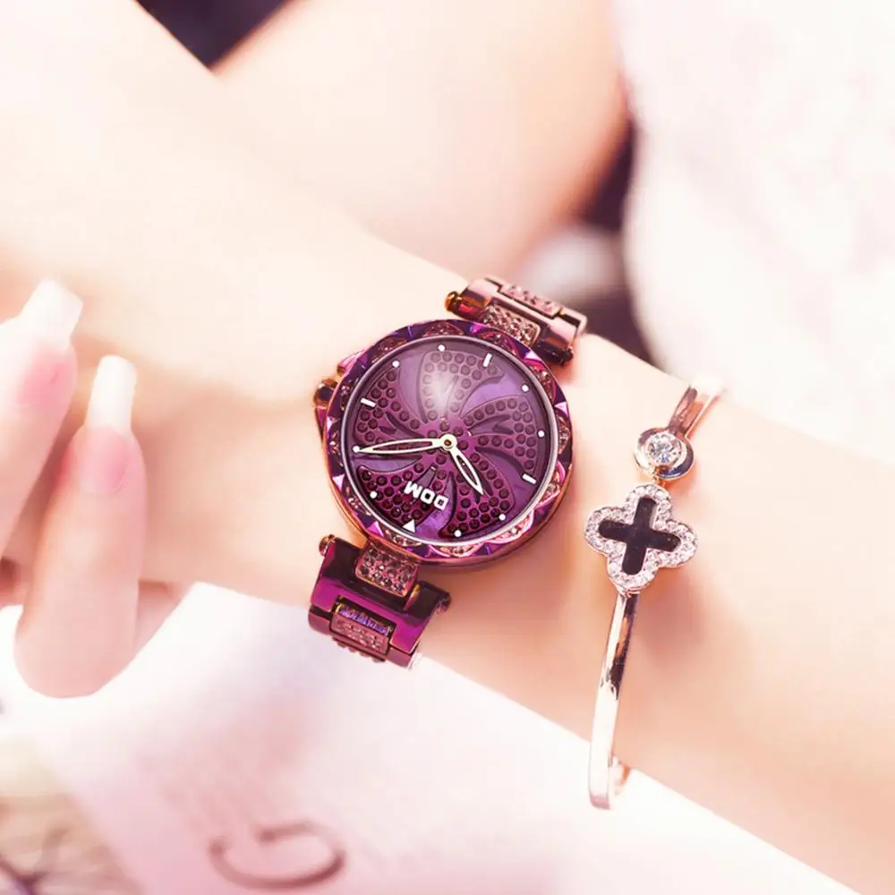 Часы dom женские с вращающимся циферблатом модные повседневные наручные часы