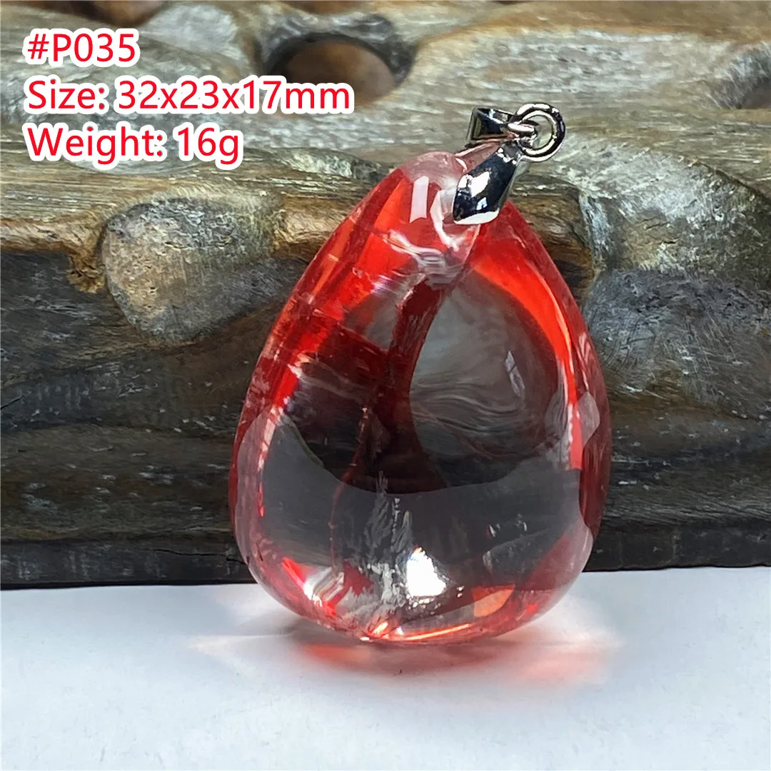 

Natural Red Limonite Phantom Quartz Pendant For Women Men Love Healing 32x23x17mm Beads Clear Crystal Silver Rare Gemstone AAAAA
