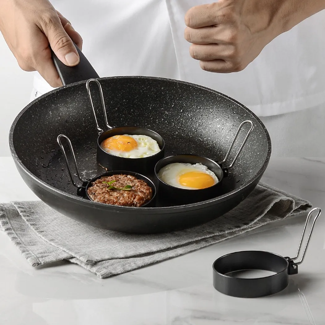 

4Pcs Egg Rings+1Pc Oil Brush,Non-Stick Fry Fried Poacher Egg Mould Folding Handle Pancake Maker Kitchen Accessories