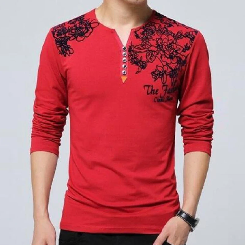 

Printing Long Sleeve T Shirt Men Casual Print Flower Pattern O Neck Tshirt Men's New Autumn Cotton Tee Shirts Tops 5XL Clothes