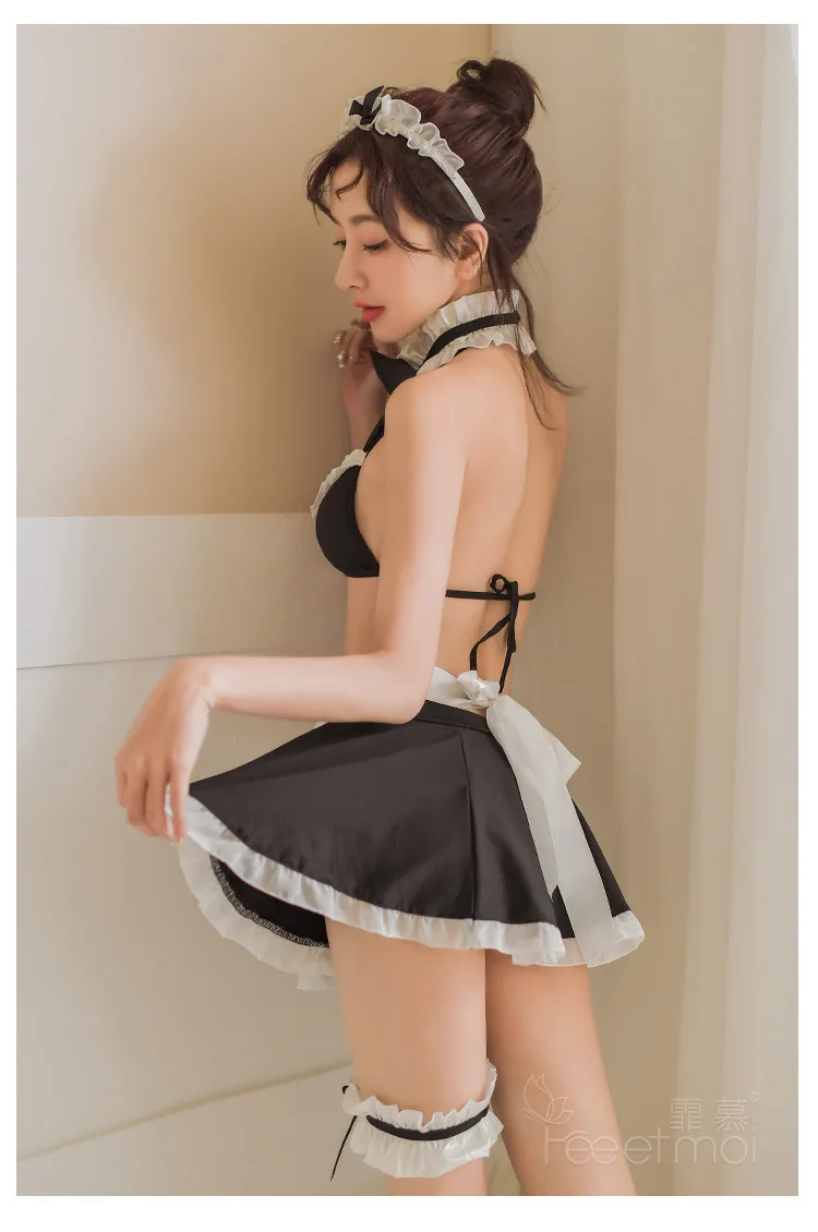 

New Japanese Style Sexy Erotic Lingerie Maid Costume Cosplay Maid Uniform Sexy Strappy Bra Japanese Three-point Maid Suit