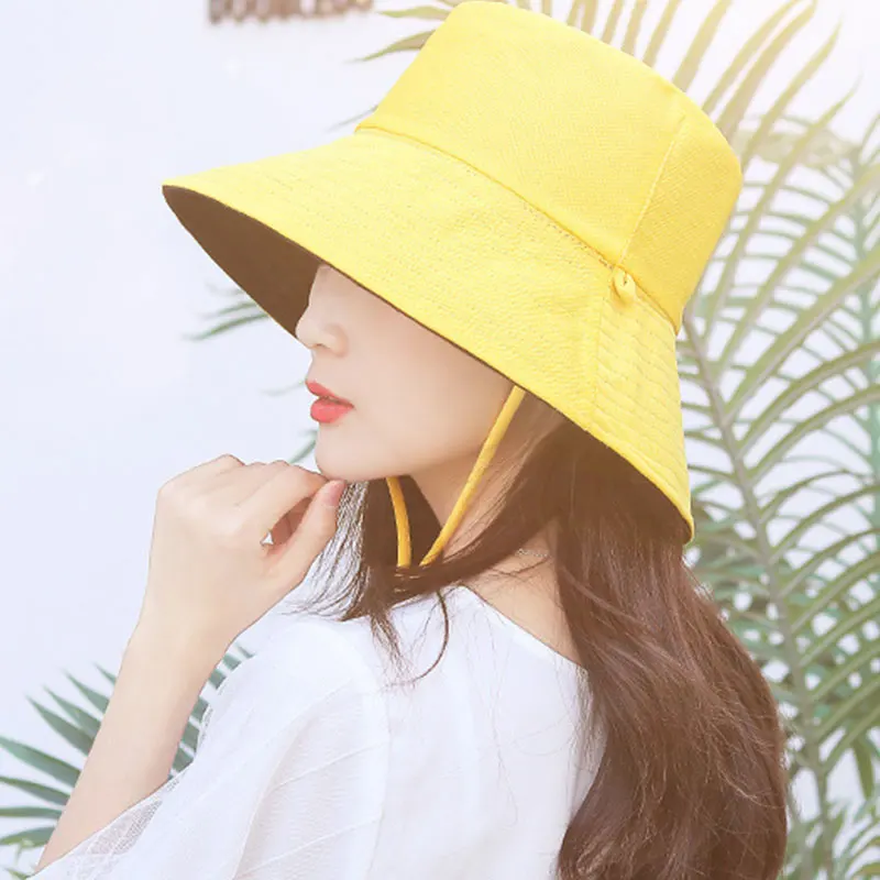 

Fashion Summer Women Sun Hats Wide Brim Foldable Fisherman Hat Beach Headgear Cap Sunscreen Shade Hat Adjustable Cycling Caps