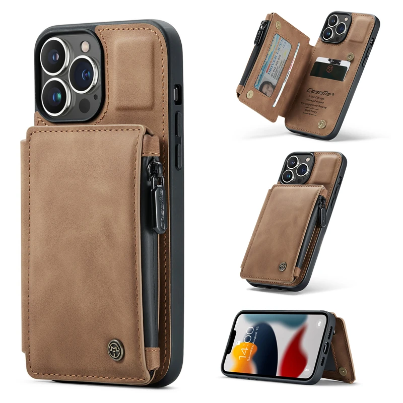 

Zipper Wallet Leather Phone Case For iPhone 13 12 11 Pro Max 7 8 Plus X XR XS Max Shockproof Card Slot Holder Stand Phone Cover.