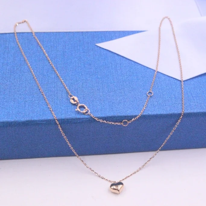 

Real 18K Rose Necklace Women's Heart Chain Female Simple Heart Neckalce Jewellery 16inch
