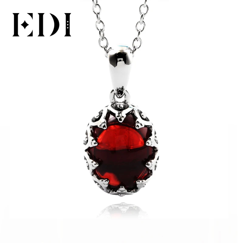 Женское ожерелье из серебра 925 пробы с красной овальной подвеской | Украшения и