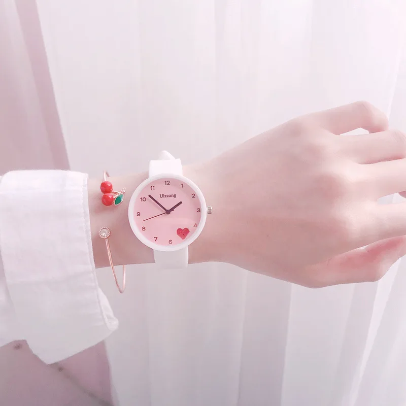 Новинка кварцевые часы для девочек детские наручные студентов браслет с сердцем