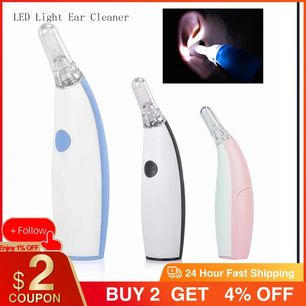 

Electric LED Light Ear Cleaner Ear Wax Removal Tool with 4 Nozzle Head Painless Earspoon Babies Adults Ear Cleaner Health Care