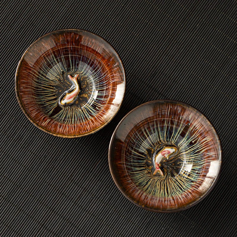 Керамическая чайная чашка с золотой рыбкой китайская кунг-фу 110 мл | Дом и сад