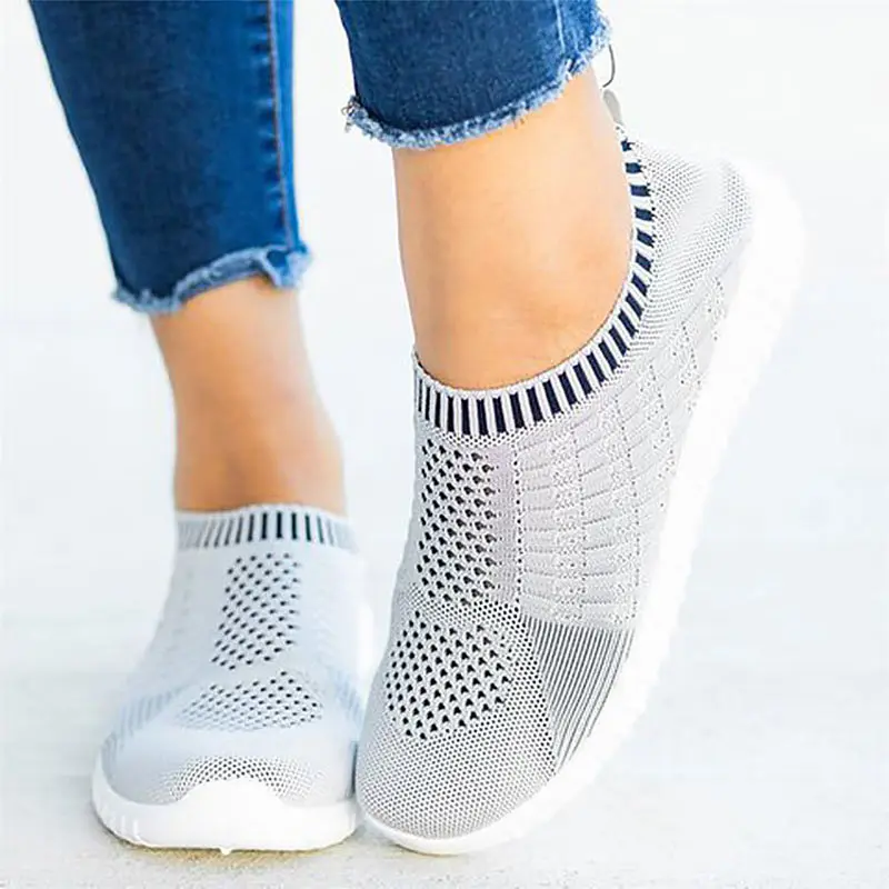 Breathable Sneakers women shoes 2022 solid color round light comfortable casual sneakers socks plus size | Обувь