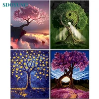 sdoyuno 60x75cm painting by numbers kits frame paint by numbers diy trees draw number scenery canvas painting home decor