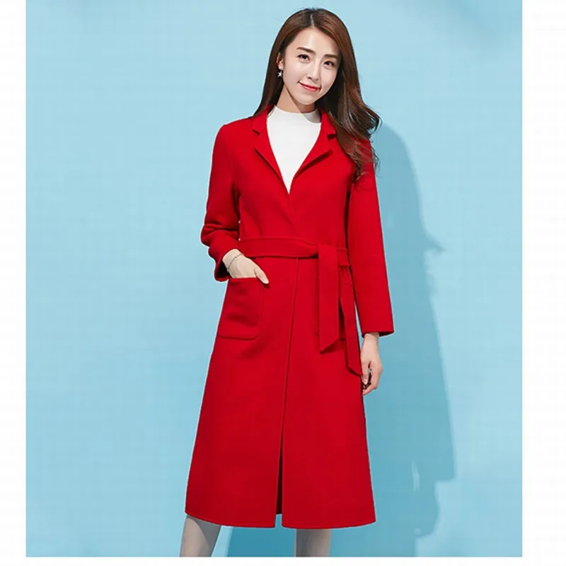 2018 Женское шерстяное пальто Длинная осенняя куртка для женщин из альпаки овечий