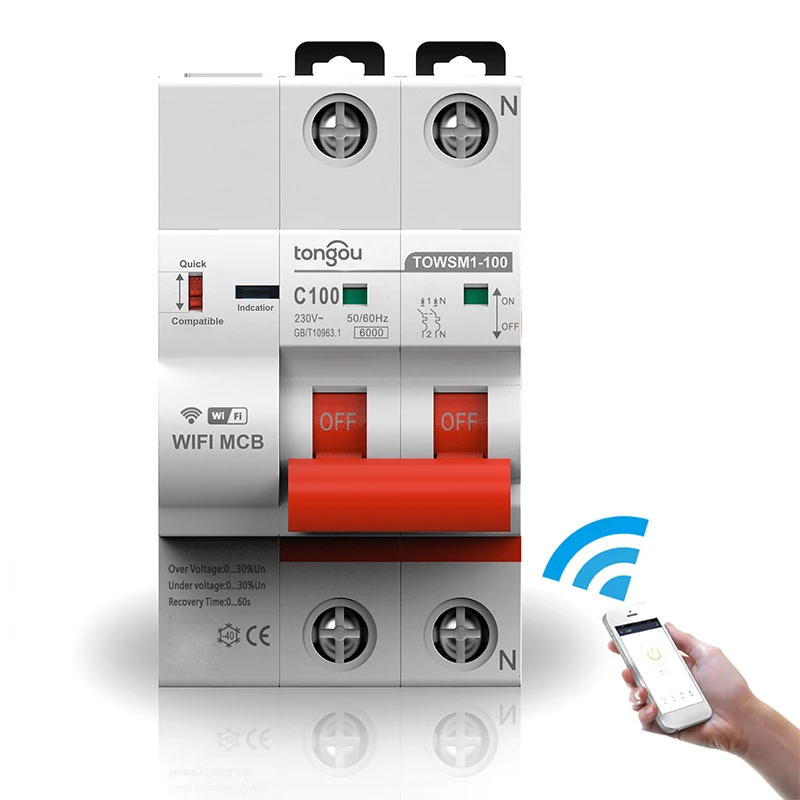 

2P DC 230/400V WIFI Circuit Breaker 16A 25A 40A 63A 80A 100A Leakage Protection WIFI Circuit Breaker For Alexa Google Home