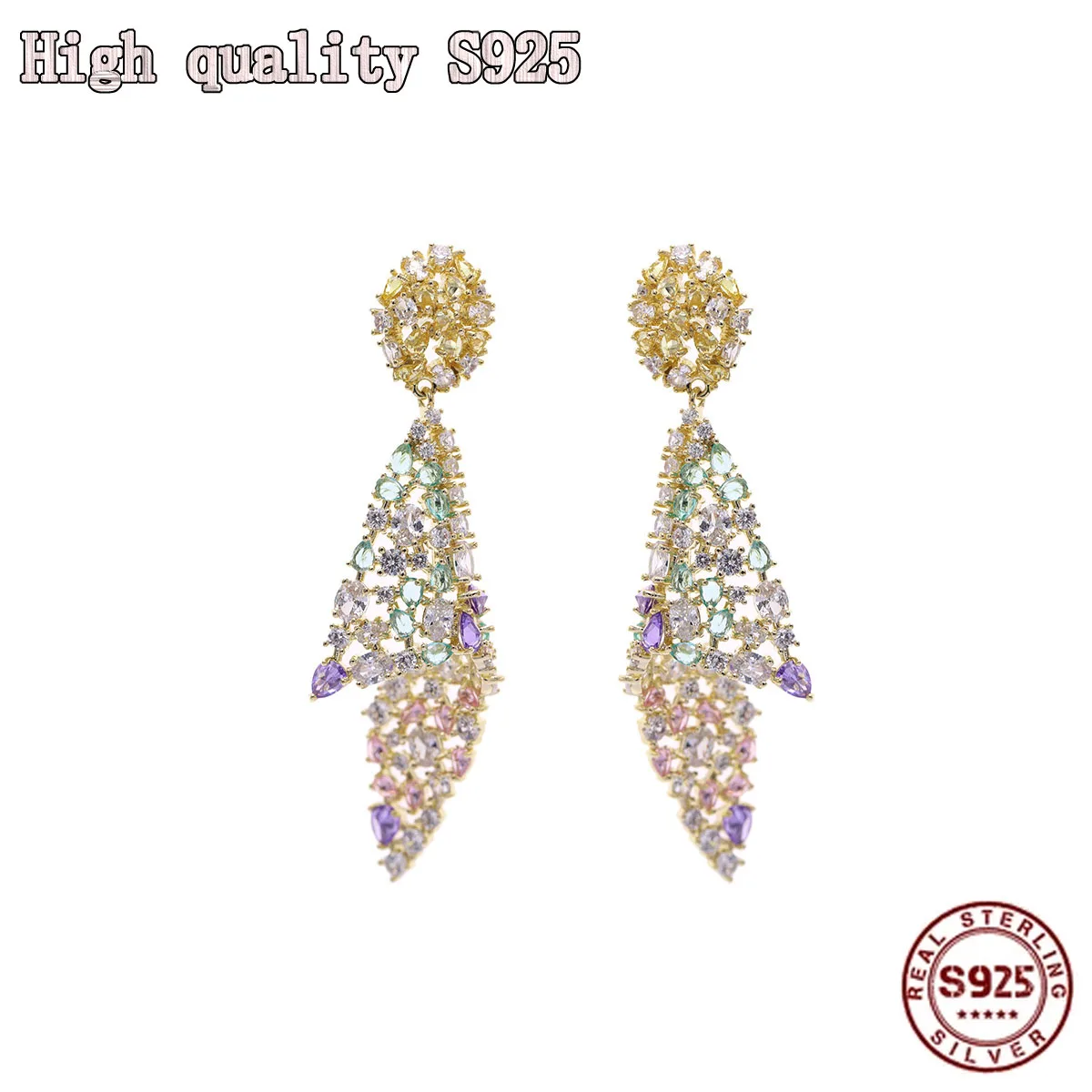 

S925 Silver Needle Fine Fashion Jewelry Color Zirconium Earrings Exaggerated Irregular Zircon Earrings Female Conch Earrings