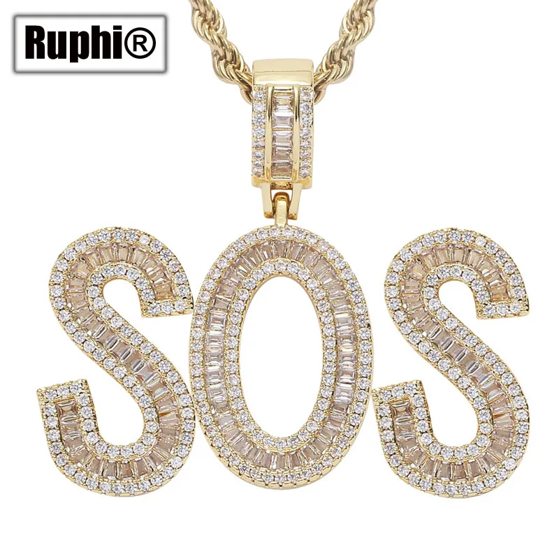 

Custom Name Baguette Alphabet Letters Pendant Necklace AAAA Zirconia Lady Hip Hop Neck Chain Rock Party Jewelry