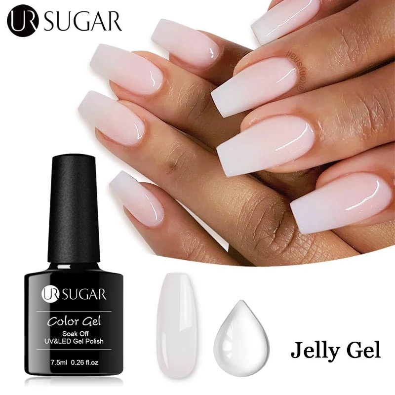 

UR SUGAR 7.5ml Milky White Jelly Gel UV Gel Soak Off Nail Art Top base gel Polish Reinforce Long Lasting Varnish