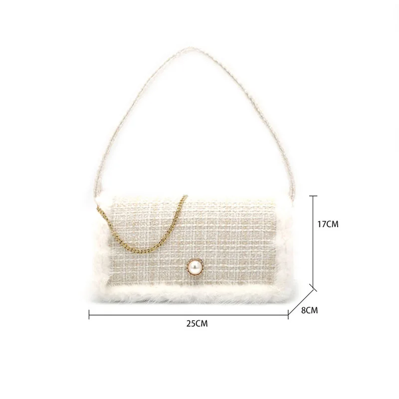 

New Style Handbag Woolen Underarm Bag Small Fresh Chain Plush Bag Solid Color Shoulder Bag