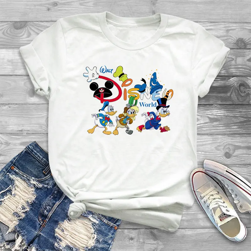 

Disney Women Tshirts Kawaii Cartoon Graphics Tees O-Neck Short Sleeve Oversized T-shirts Ladies Summer Casual White Female Tops