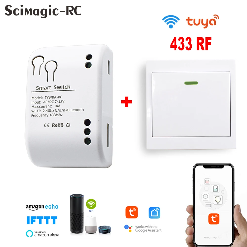 

Беспроводной умный выключатель света 433 МГц RF 86, настенный выключатель с дистанционным управлением, релейный приемник Tuya 7-32 В, домашсветиль...