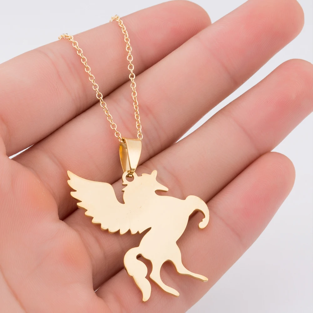 Hfarich панк особый дизайн золотой цвет единорог ожерелья подвески нержавеющая