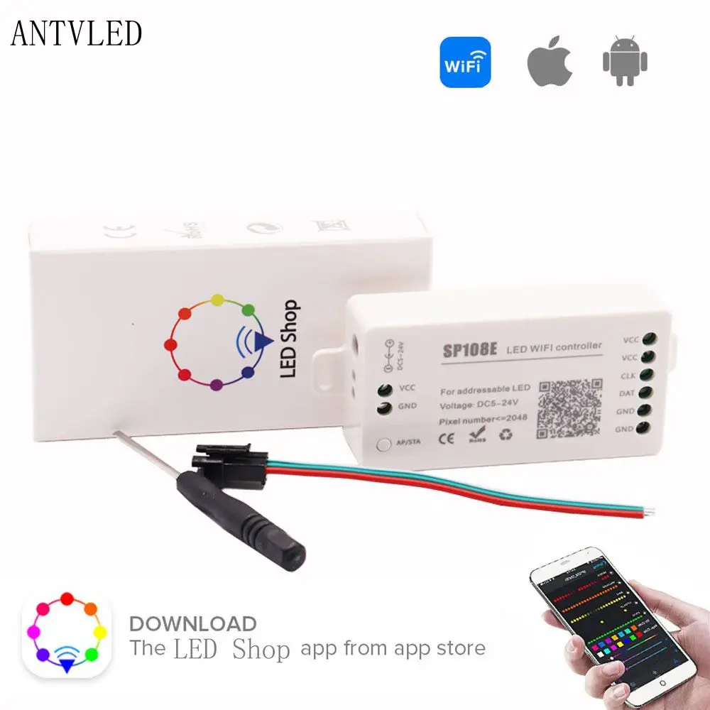 

LED Strip WIFI Controller SP108E ,For WS2812B WS2811 WS2813 WS2815 SK6812 Etc LED Module Light Smart APP Wireless Controller