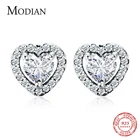 Женские серьги-гвоздики Modian из стерлингового серебра 925 пробы с кристаллами в форме сердца, изящные свадебные ювелирные украшения