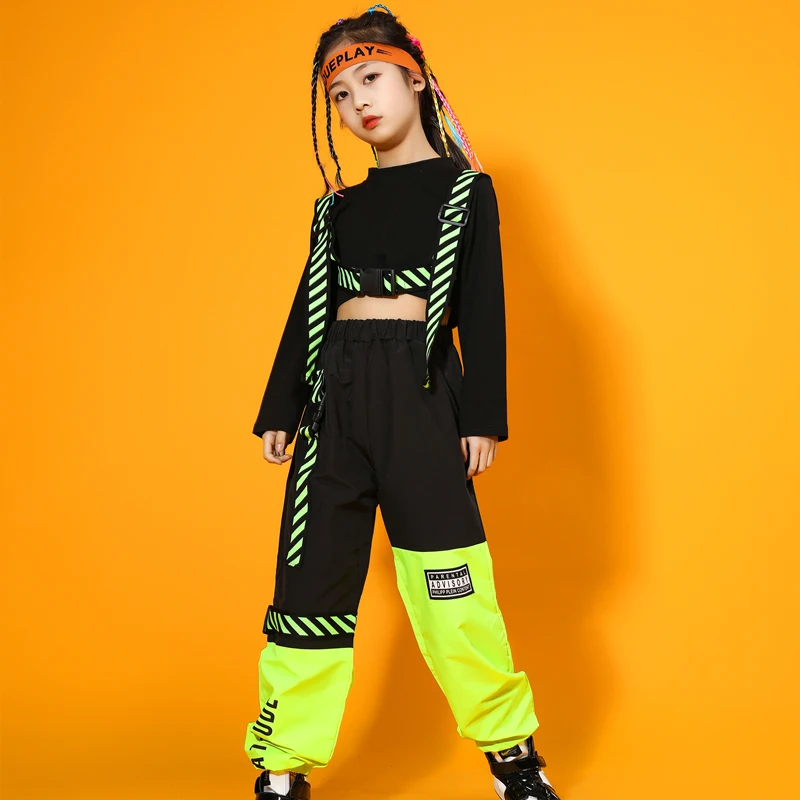 

Hip Hop Dance Costumes Kids Handsome Black Green Outfits Girls Jazz Performance Clothing Hip-Hop Pants Boys Stage Wear BL6282