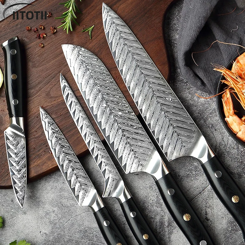

Damascus Chef Knife Professional Kitchen Knife Cleaver Cooking Tool Exquisite Plum Rivet Handle With Knives Cover