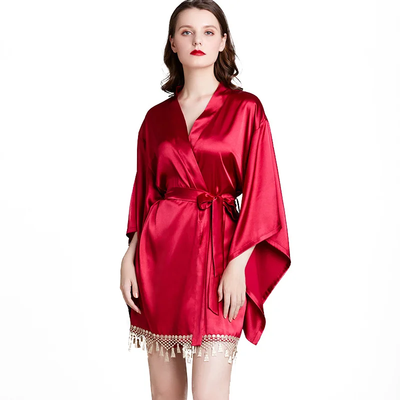 

Night Wear Robe Women Sexy Casual Intimate Sleepwear Nightdress Summer Lady Satin Loose Coat Solid Bathrobe Dress