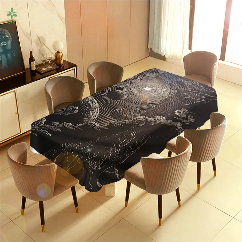 

Black And White Psychedelic Planet Universe Barbecue Picnic Home Party Table Cloth