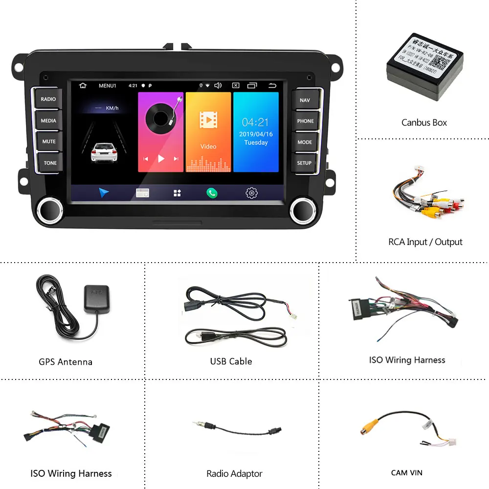 $95.50 Podofo 8G+128G Android 10.0 2 din Car Radio Stereo Receiver GPS For VW/Volkswagen/Golf/Polo/Tiguan/Passat/b7/b6/SEAT/leon/Skoda