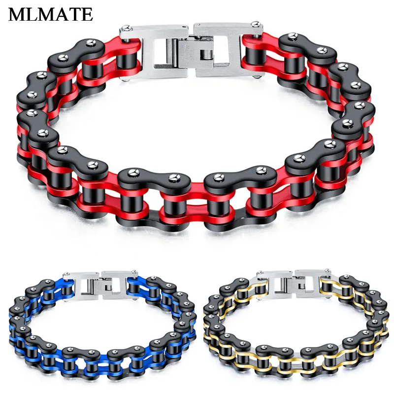 

Punk Rock Jewelry 316L Stainless Steel Biker Mens Bracelet Link Chain Motorcycle Bike Bicycle Chain Bracelets Bangles Drop Ship