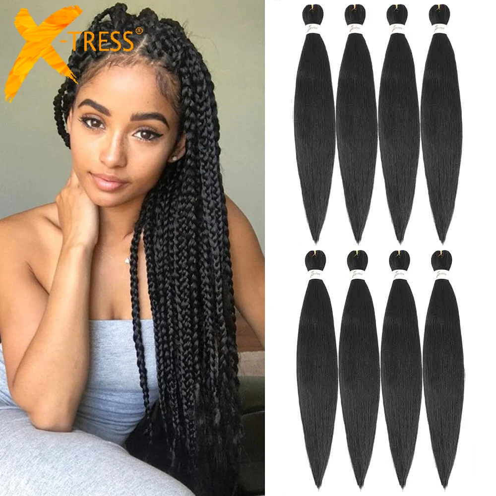 

X-TRESS Pre Stretched Synthetic Braiding Hair Extension Black Colored Hot Water Setting Yaki Straight Soft EZ Braids For Women