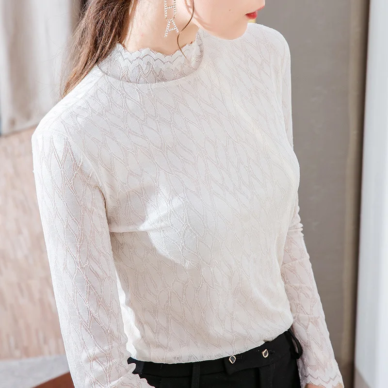 

Half high collar lace top for women in autumn and winter