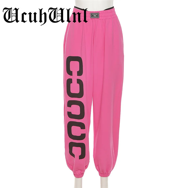 

Lolita Kawaii Letter Printing Lace Up Hip Hop Pant Women Solid Casual Baggy High Waist Streetwear Elastic Sporty Lady G Trousers