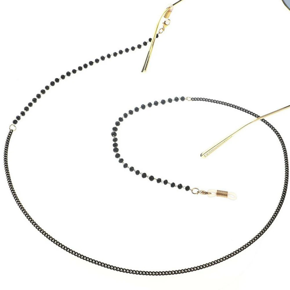 

Fashion Acrylic Crystal Glasses Neck Strap Chain Acrylic Crystal Black Beads Eyeglasses Necklace Metal Sunglasses Cord Lanyard