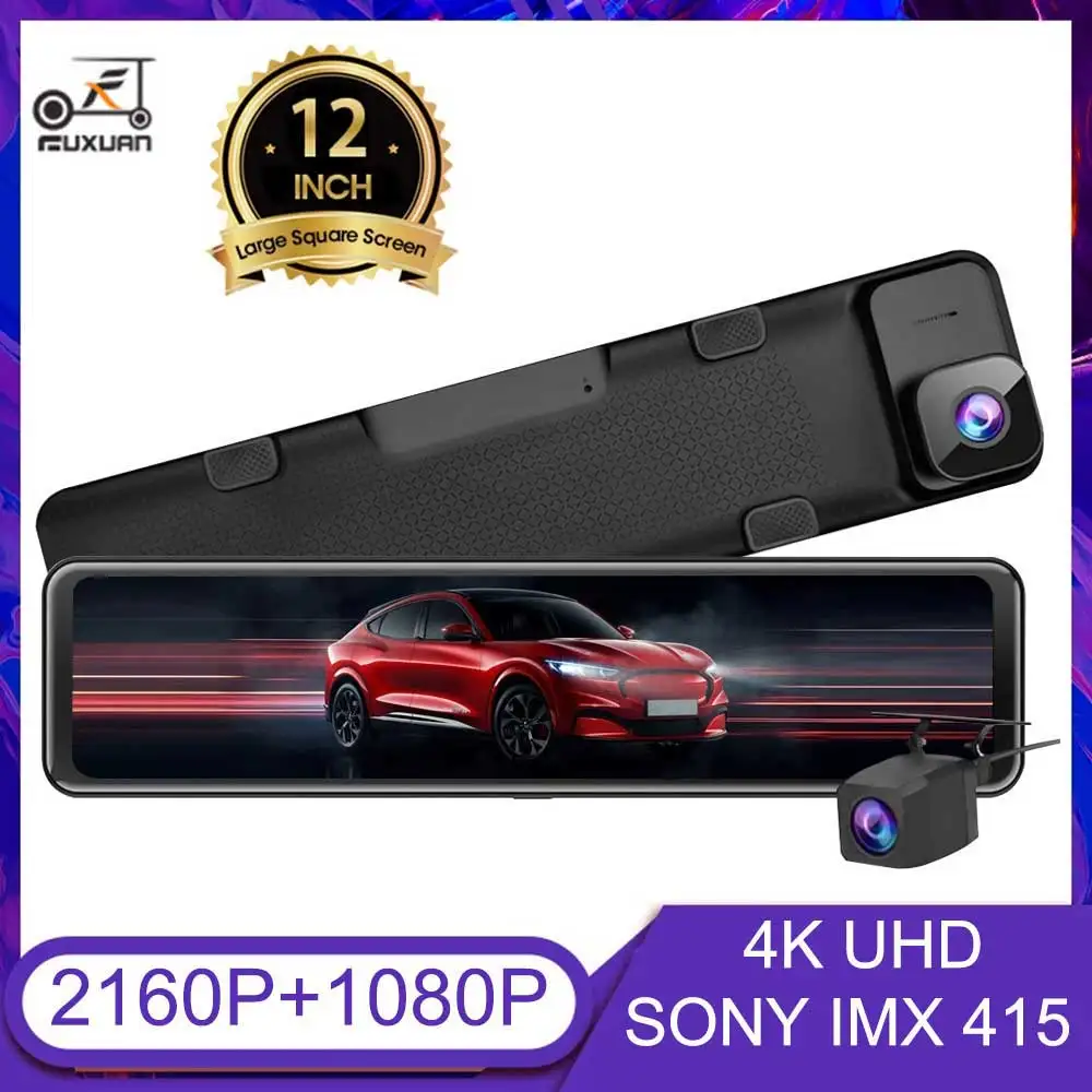 

Car DVR 4K 2160P 12 Inch Sony IMX415 Rear View Mirror Camera FHD 1080P Rear Camera Dash Cam Video Recorder Registrar with Mount