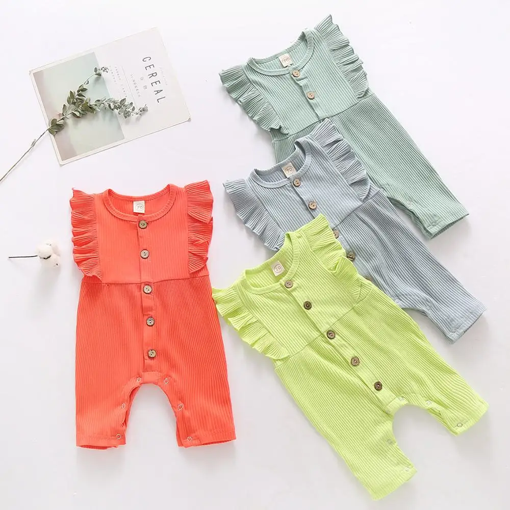 Комбинезон для мальчиков и девочек без рукавов с оборками Однотонный льняной