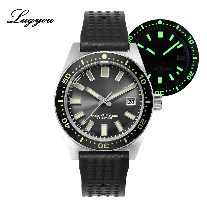 R Full Lum G Nologo Lugyou San Martin 62Mas Diver механические Автоматические Мужские часы из нержавеющей стали NH35 керамический ободок с циферблатом от солнца резиновое минеральное стекло - Цвет: R Full Lum G Nologo