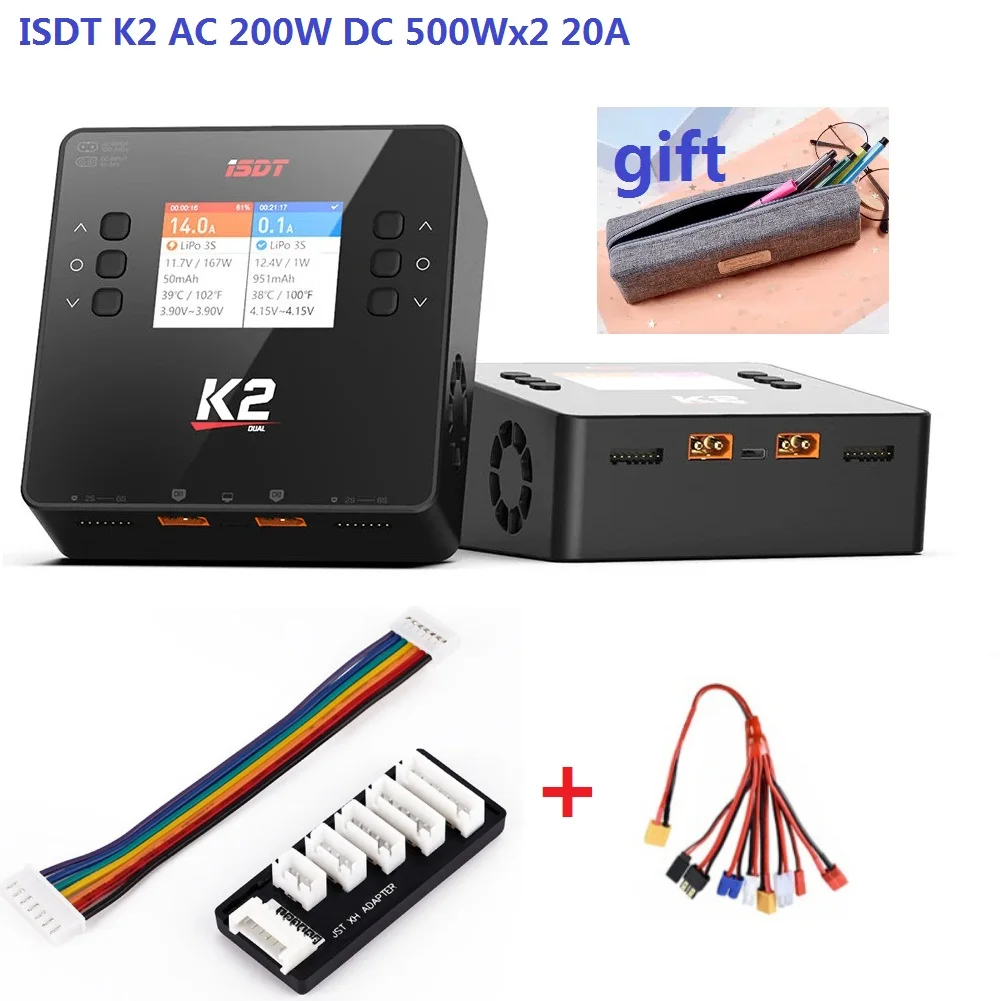 ISDT K2 AC 200 Вт DC 500Wx2 20A Двухканальное балансирующее зарядное устройство Lipo Dis для