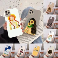 romantic art girl flower phone case lambskin leatherfor iphone 12 11 8 7 6 xr x xs plus mini plus pro max shockproof