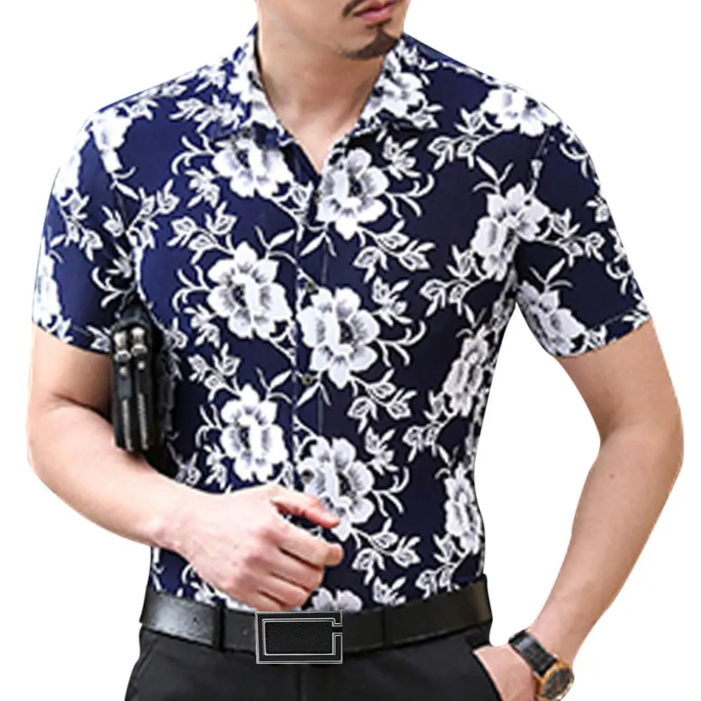 Футболка мужская с цветочным принтом Повседневная рубашка коротким рукавом