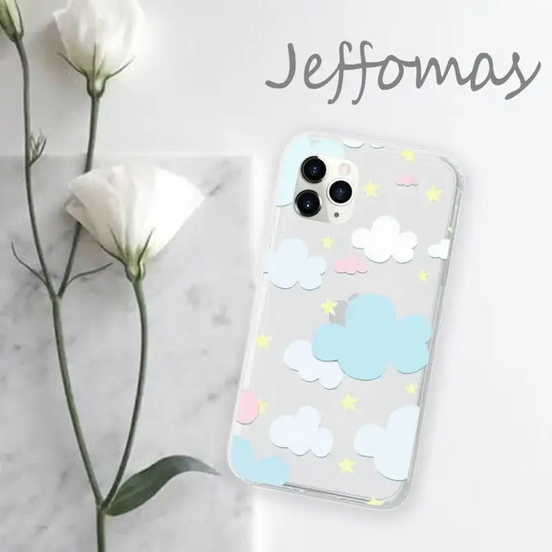 

Cartoon clouds cute Phone Case Transparent for iPhone 11 12 mini pro XS MAX 8 7 6 6S Plus X 5S SE 2020 XR