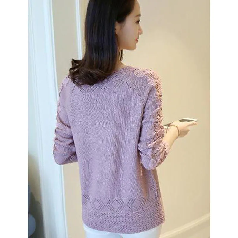 Women sweater thin 2020 spring and autmn female openwork long-sleeve short pullovers knitted shirt teenager girl pink black red | Женская