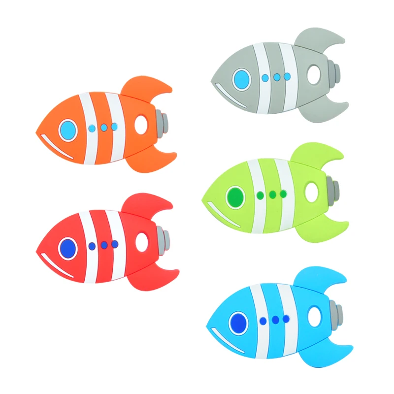 5PCS Silicone Big Rocket Fish Teether Baby Teething Toy BPA Free Food Grade Silicone Teether DIY Teething Necklace Toy images - 6