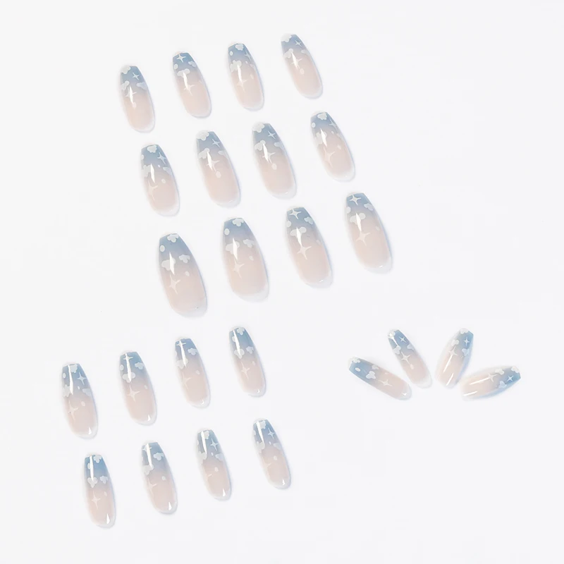

24pcs artificial nails with glue Cloud Pattern Adhesive Long Cute Manicure Patch False Nails Save Time Nail Patch DW