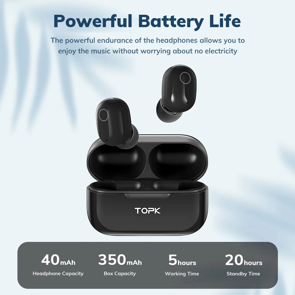 TOPK T12 TWS Bluetooth наушники 5 0 Беспроводные с сенсорным управлением настоящие