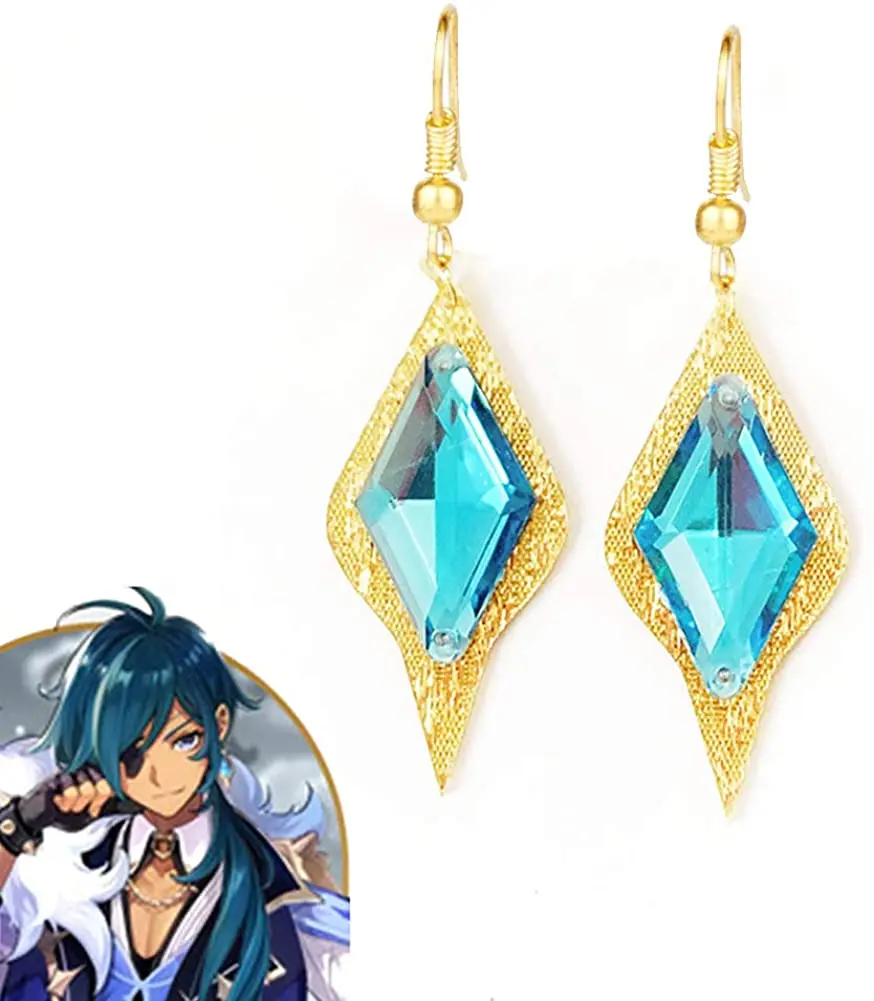 

Серьги-клипсы Genshin Impact для косплея, серьги-подвески с ушками и крючками, ювелирные изделия, серьги с ромбовидным сапфиром и кисточками, аксес...